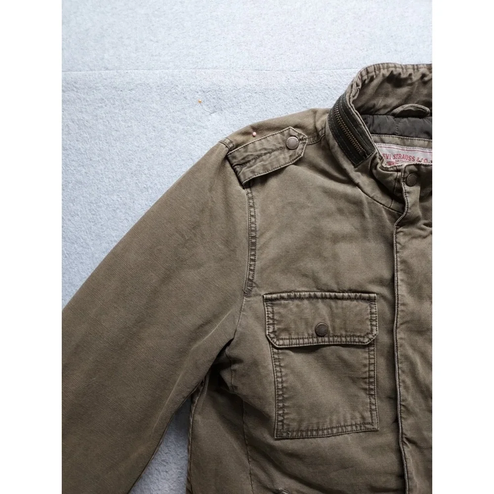 Levis Men Field Jacket S Brown Utility Zip Front Stand Collar Pockets Workwear